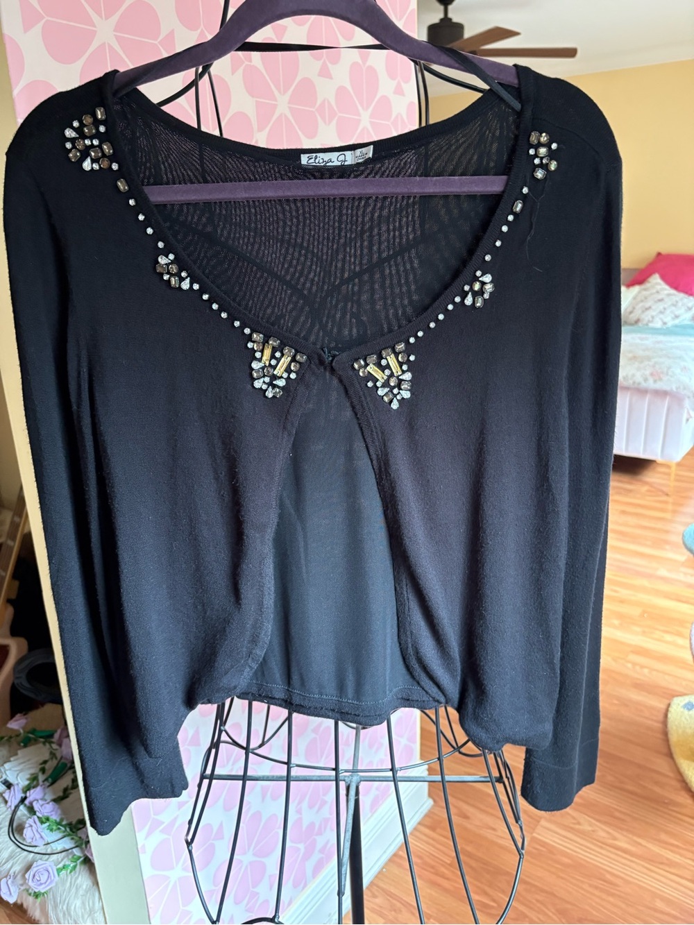 Eliza J Black Embellished Scoop-Neck Women's Top